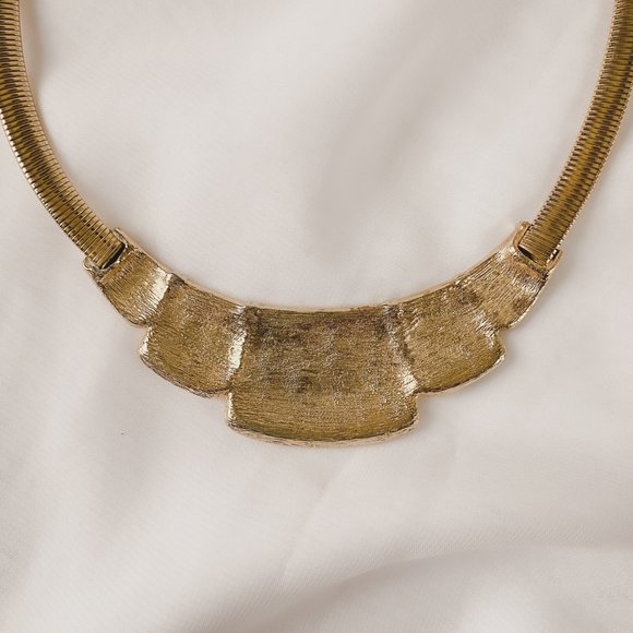 Vintage Art Deco Blue Swirl Enamel Gold Collar Omega Chain Statement Necklace - Picture 5 of 8